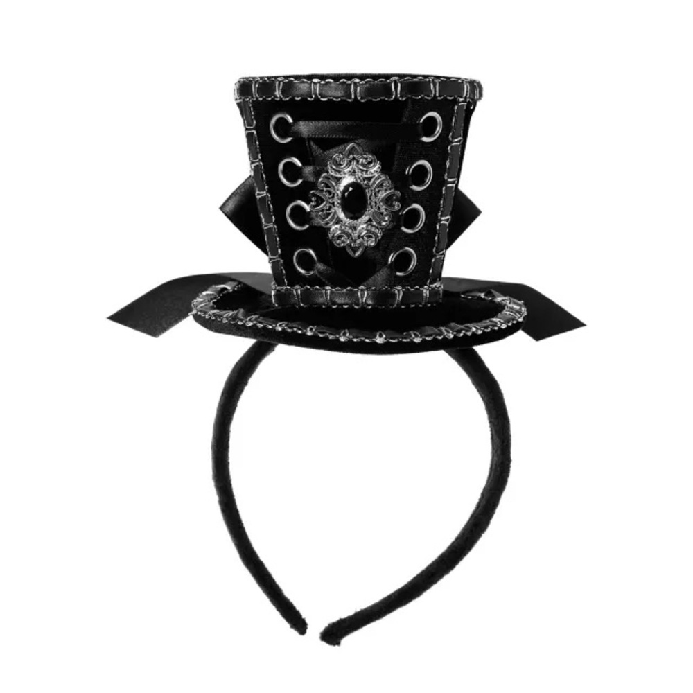 Spirit Halloween Black and Silver Mini Velvet Top Hat Headband